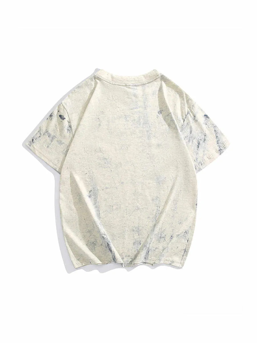 Grey men's t-shirt with an all-over tie-dye pattern, loose fit, round neck, and short sleeves.