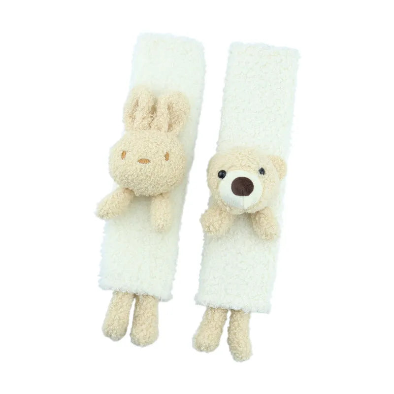 Cartoon rabbit and bear designs on lamb wool seatbelt shoulder protector for car comfort