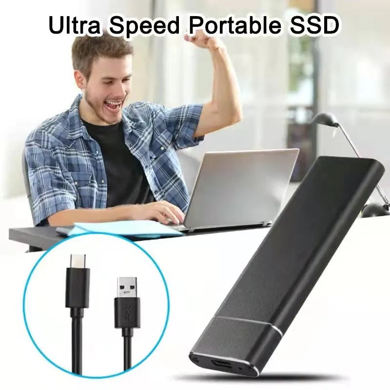 SSD mobile hard disk in black, blue, orange, red, or silver with ultra-thin metal shell and data cable