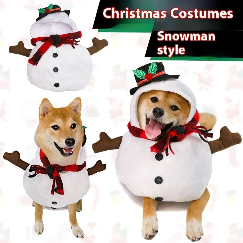 Christmas snowman costume for dogs and cats in polyester fabric with sizes S M L XL