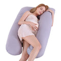 U-shaped pregnancy pillow in light blue with ice silk fabric, showing full 130cm length