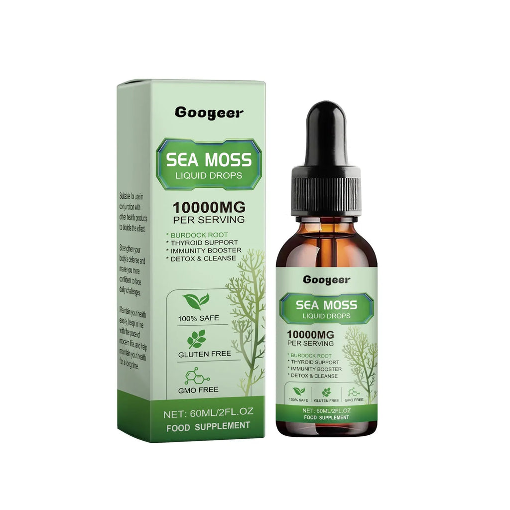 Googeer sea moss liquid drops body treatment in a 60ml bottle.