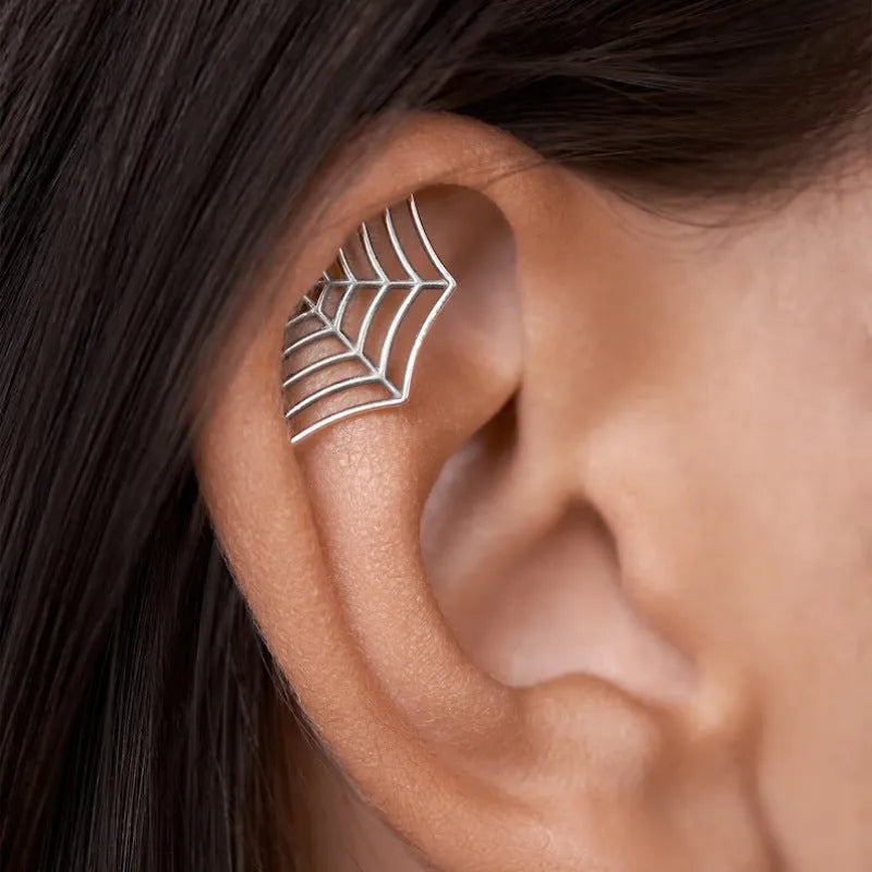 Spider web geometric mesh stud earrings with electroplated gold and silver finishes