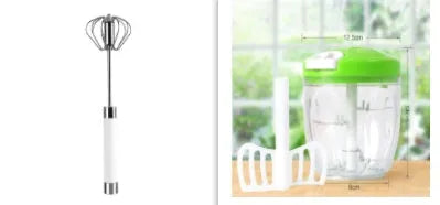 Semi-automatic stainless steel egg beater whisk with hand pressure rotating mechanism in silvery or white colour
