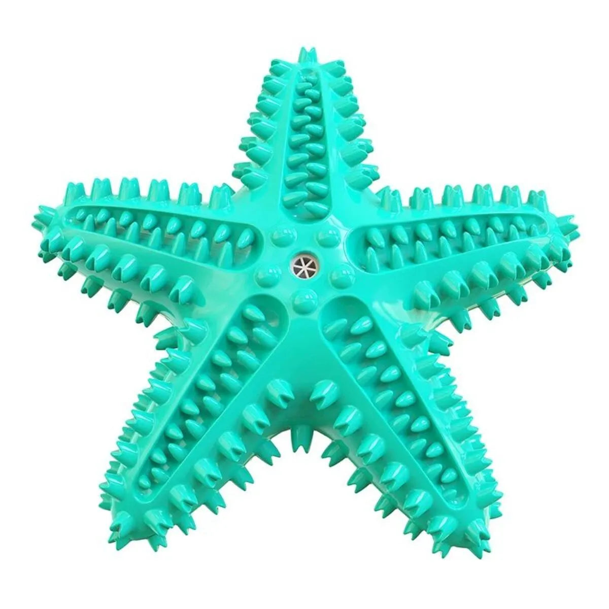 Blue edible TPR starfish-shaped dog toy with squeaker for large breeds