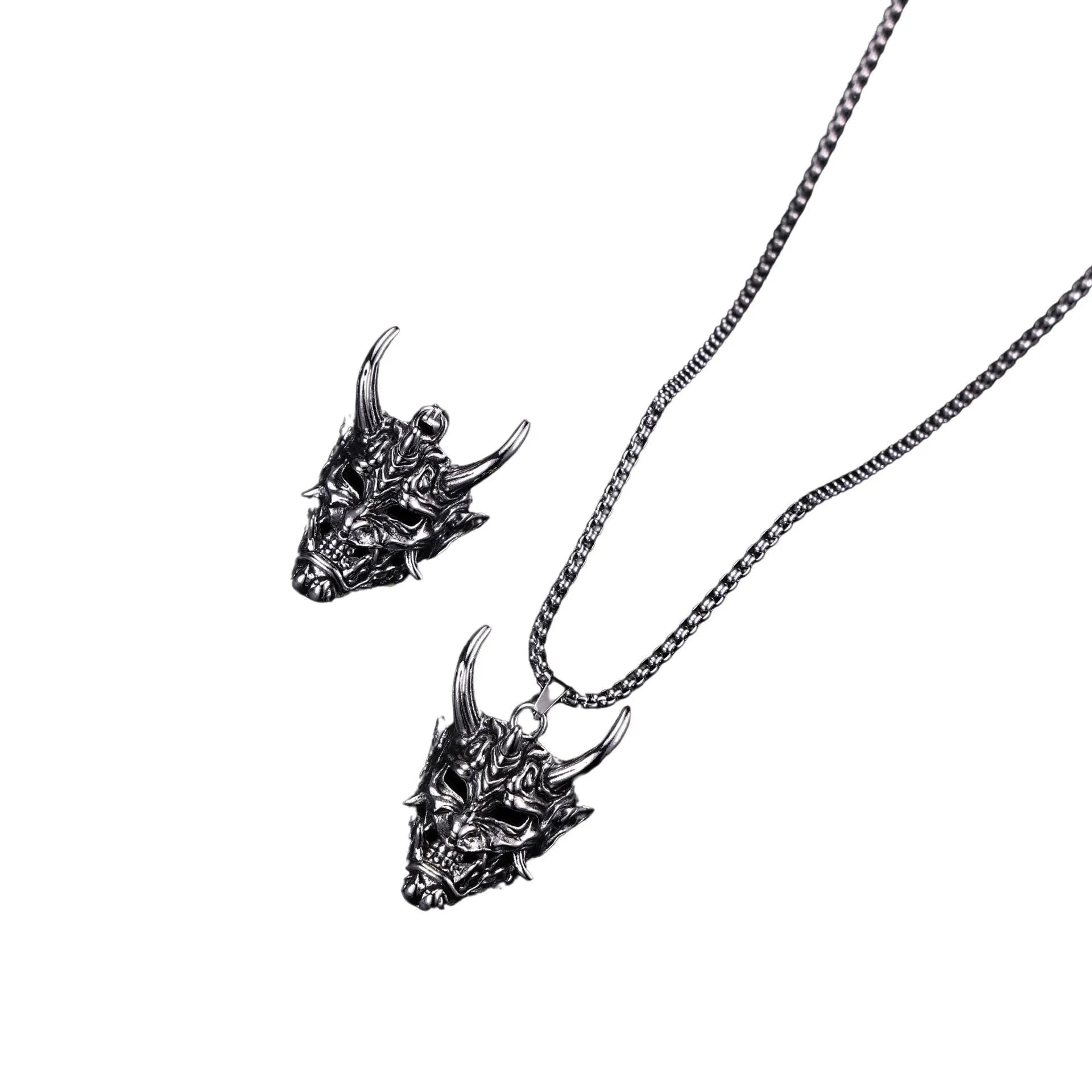 Silver-toned vintage men's necklace with a large rectangular alloy pendant