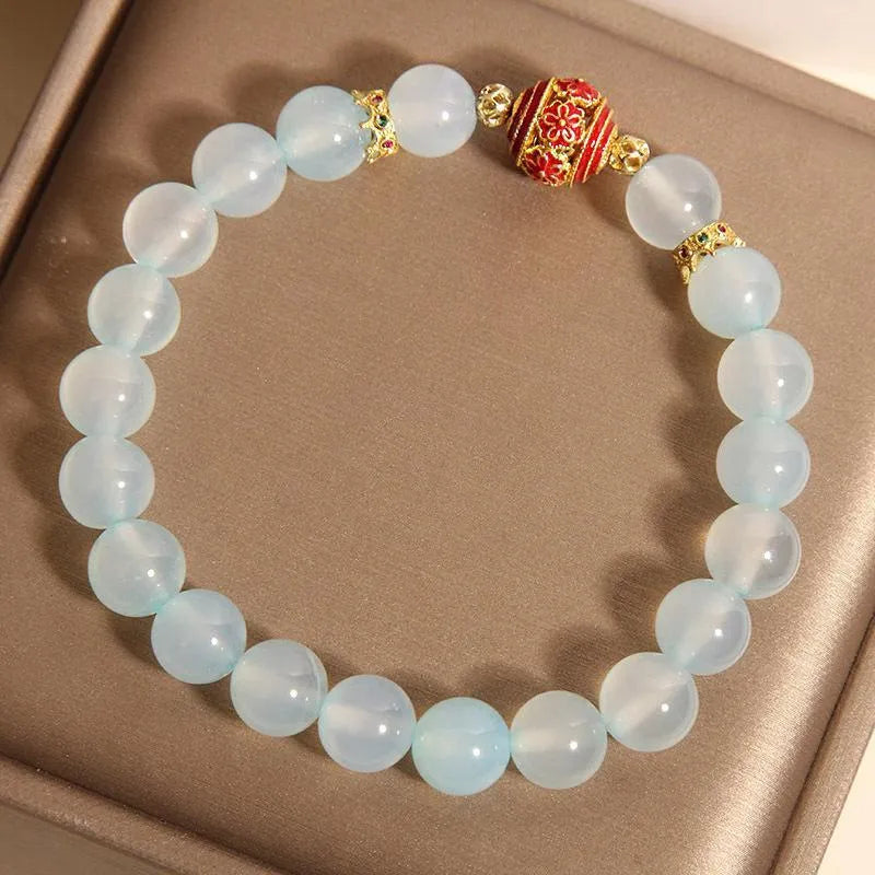 Blue agate flange and colourful crystal bead bracelet for women, Japanese Korean style.