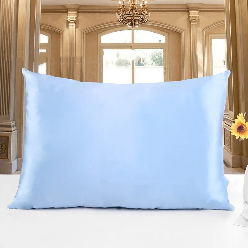 19 M double-sided silk pillowcase in apricot colour, showing smooth texture and size options for UK pillows