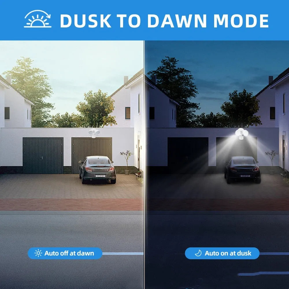 White or black LED security flood light with motion sensor for outdoor use