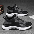 Men's low top running shoes in G718 Black with microfiber upper, EVA platform sole, and front lace-up