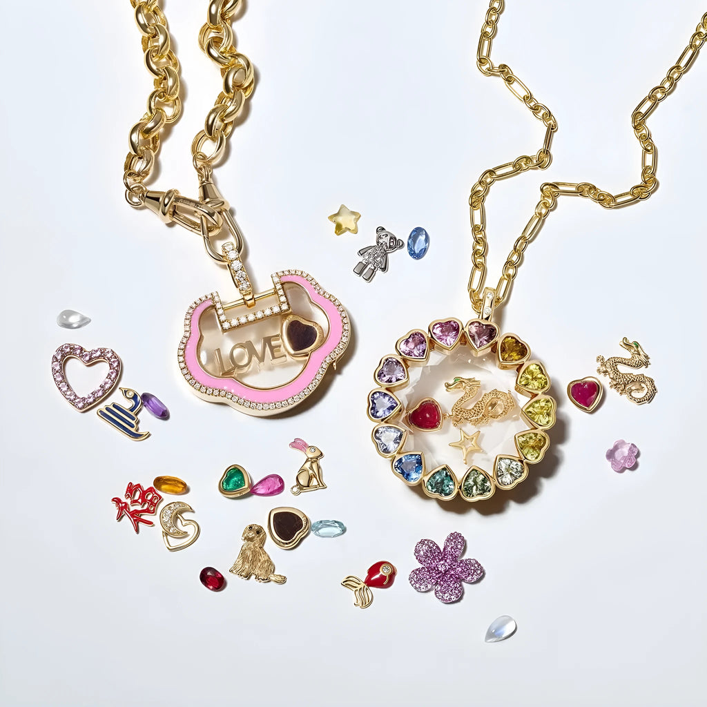 Small heart pendant necklace with mixed gem inlay, 5mm pendant, and 45+5cm copper clavicle chain