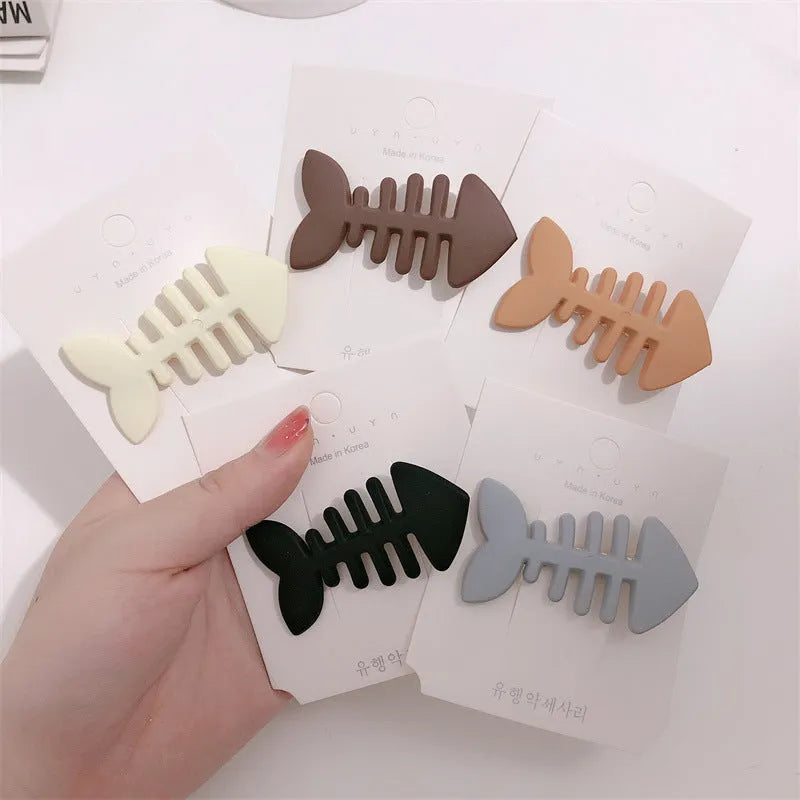 Plastic resin fishbone barrette duckbill hair clip in khaki beige black brown grey colours