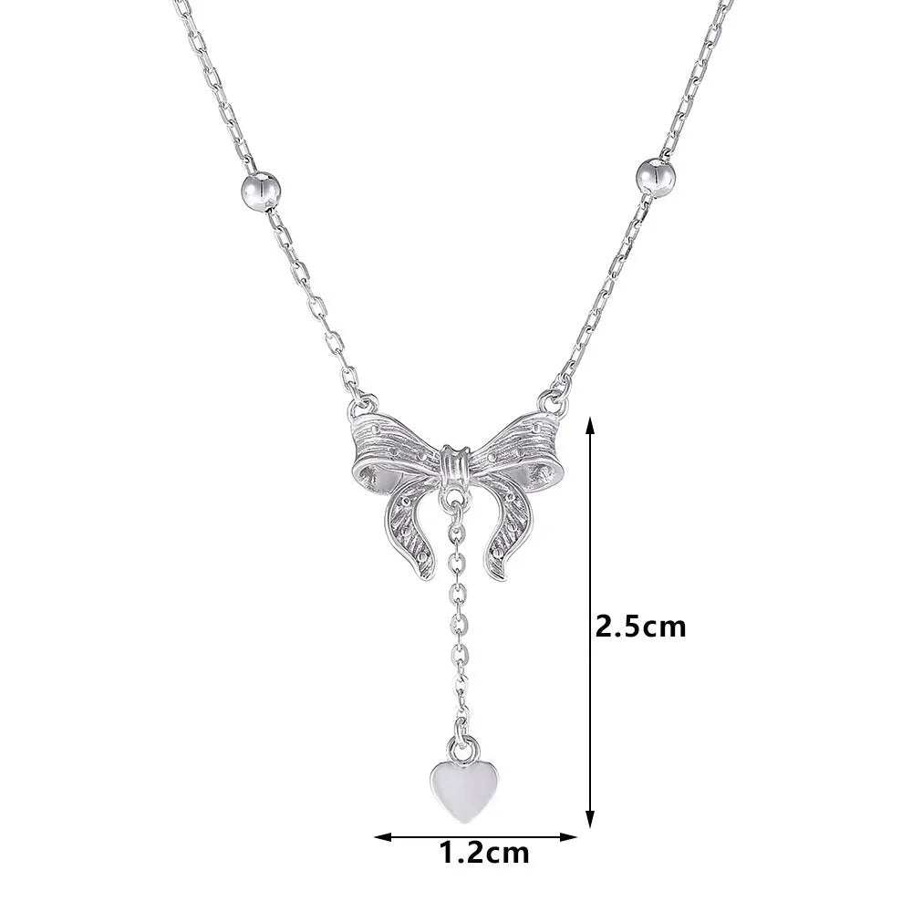 S925 silver adjustable clavicle chain with butterfly heart pendant on 40-45cm O-ring chain