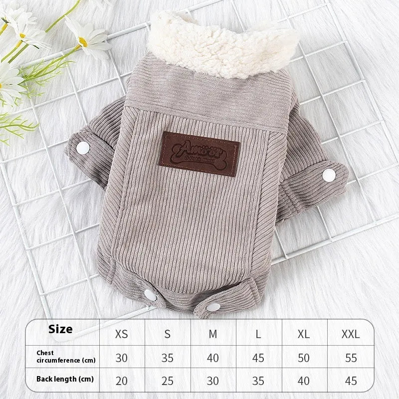 Lambswool grey dog vest with fleece padding for autumn and winter warmth