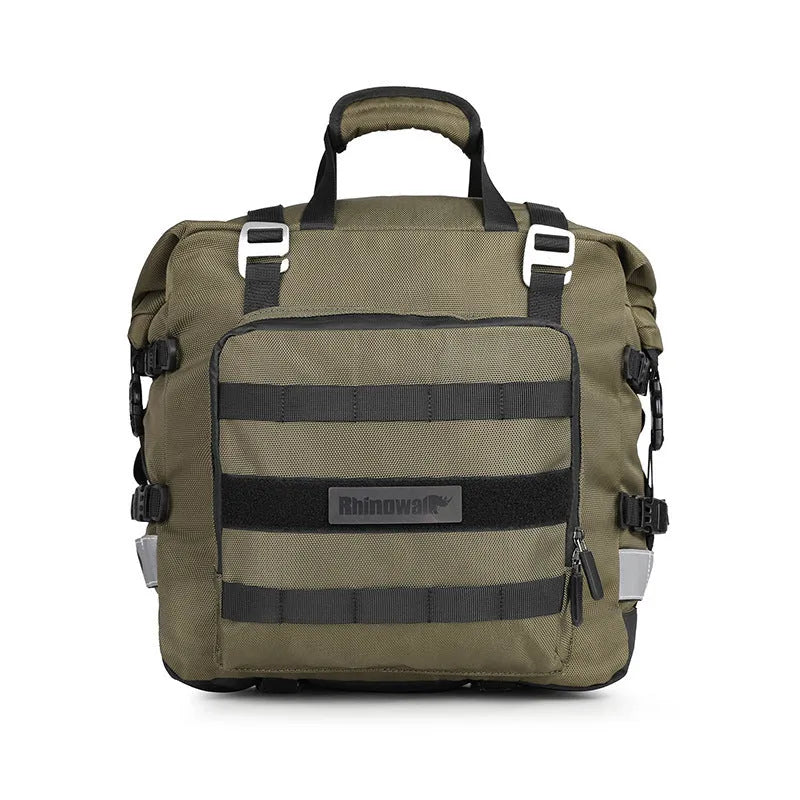 20-litre quick-release motorcycle side bag in black or army green polyester construction