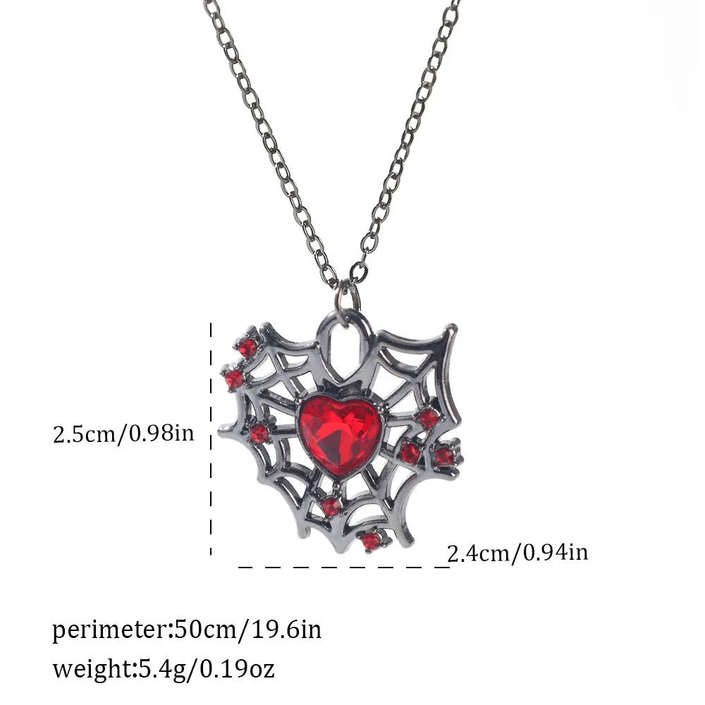 Electroplated gothic necklace with spider bat pendant on adjustable 45-50cm chain, showing intricate zinc alloy detailing