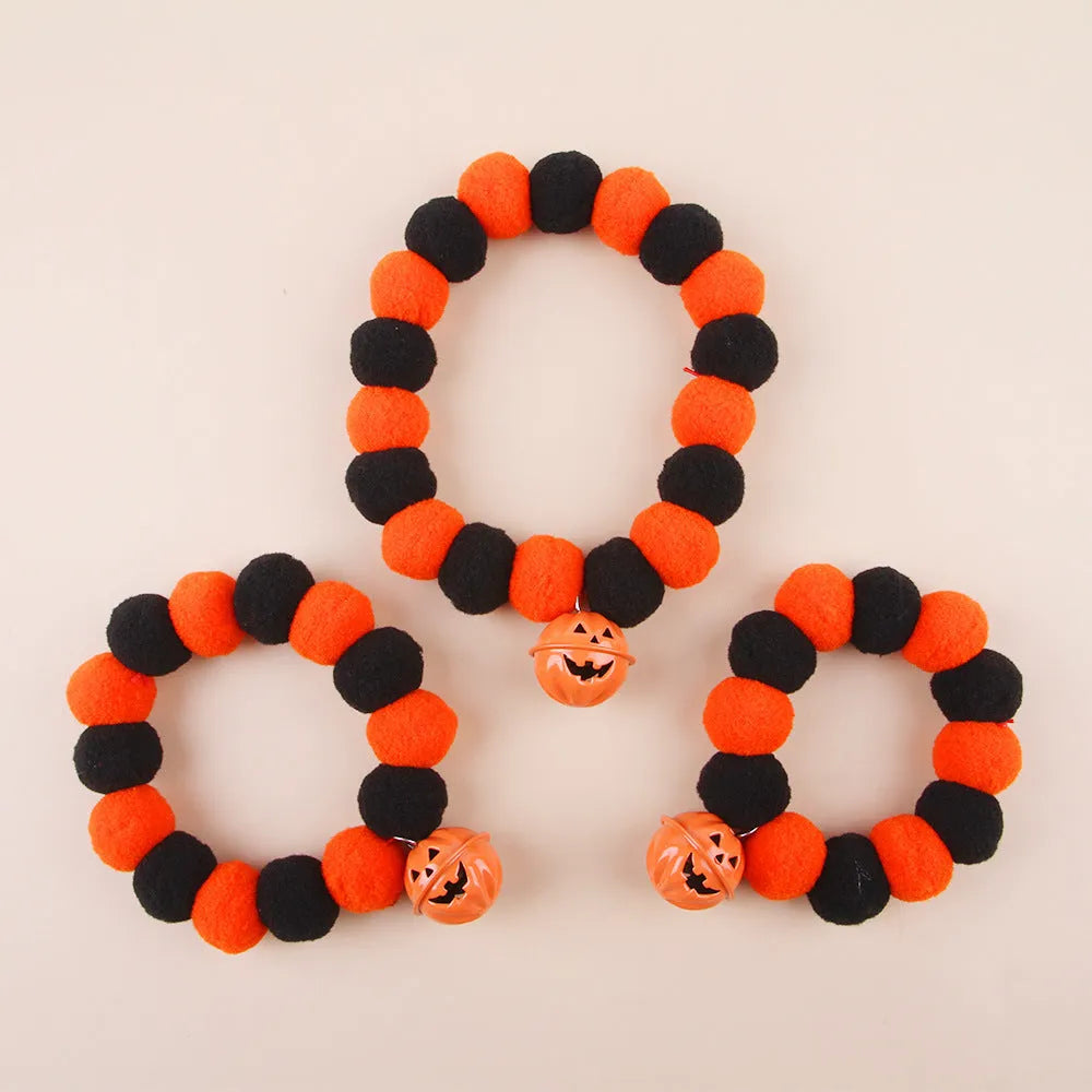 Funny naughty cat collar with orange pumpkin design for Halloween, adjustable in small, medium, large sizes