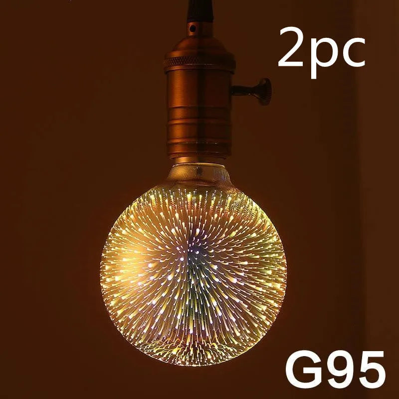 3D decorative LED light bulb projecting a firework pattern with E27 base