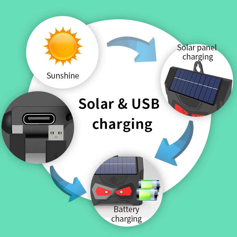 Black animal-shaped solar-powered ultrasonic pest repeller for garden protection