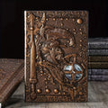 Creative Retro 3D Warriors Relief A5 Notebook with leather cover, showing embossed design and 21.5x14.5cm size