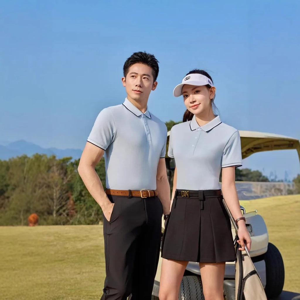 Men's pure cotton short sleeve polo shirt with lapel collar in business casual styling
