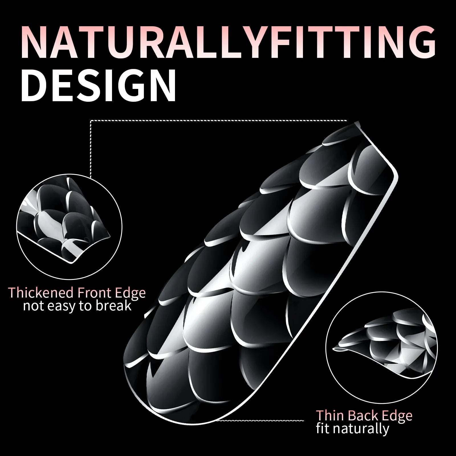 Box of 3D scale long shaping artificial nail tips in a Frigate Box colour option.