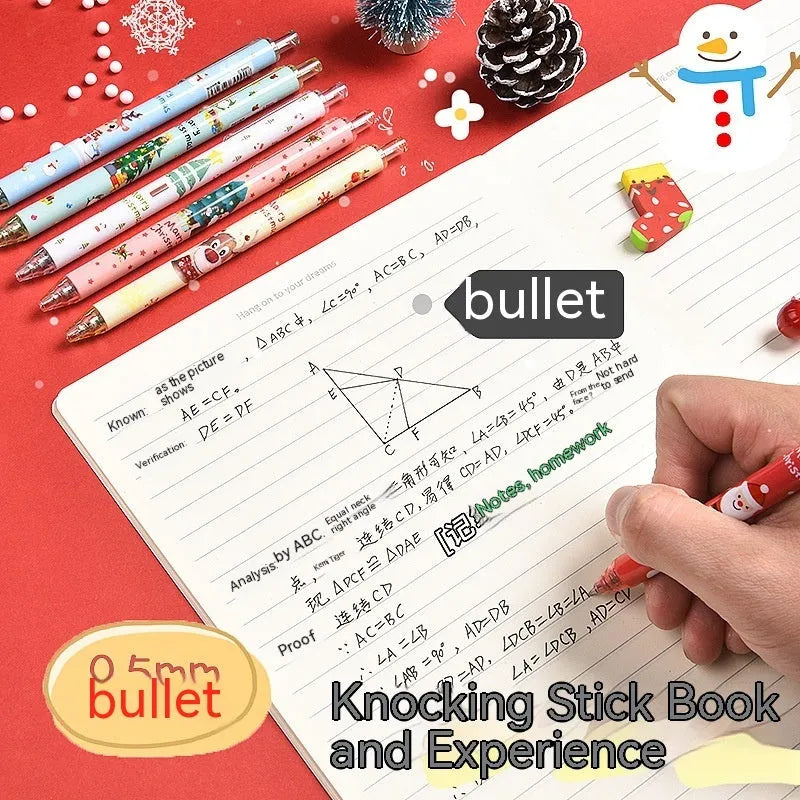 Christmas cartoon design gel pen set with six black ballpoint pens in plastic case