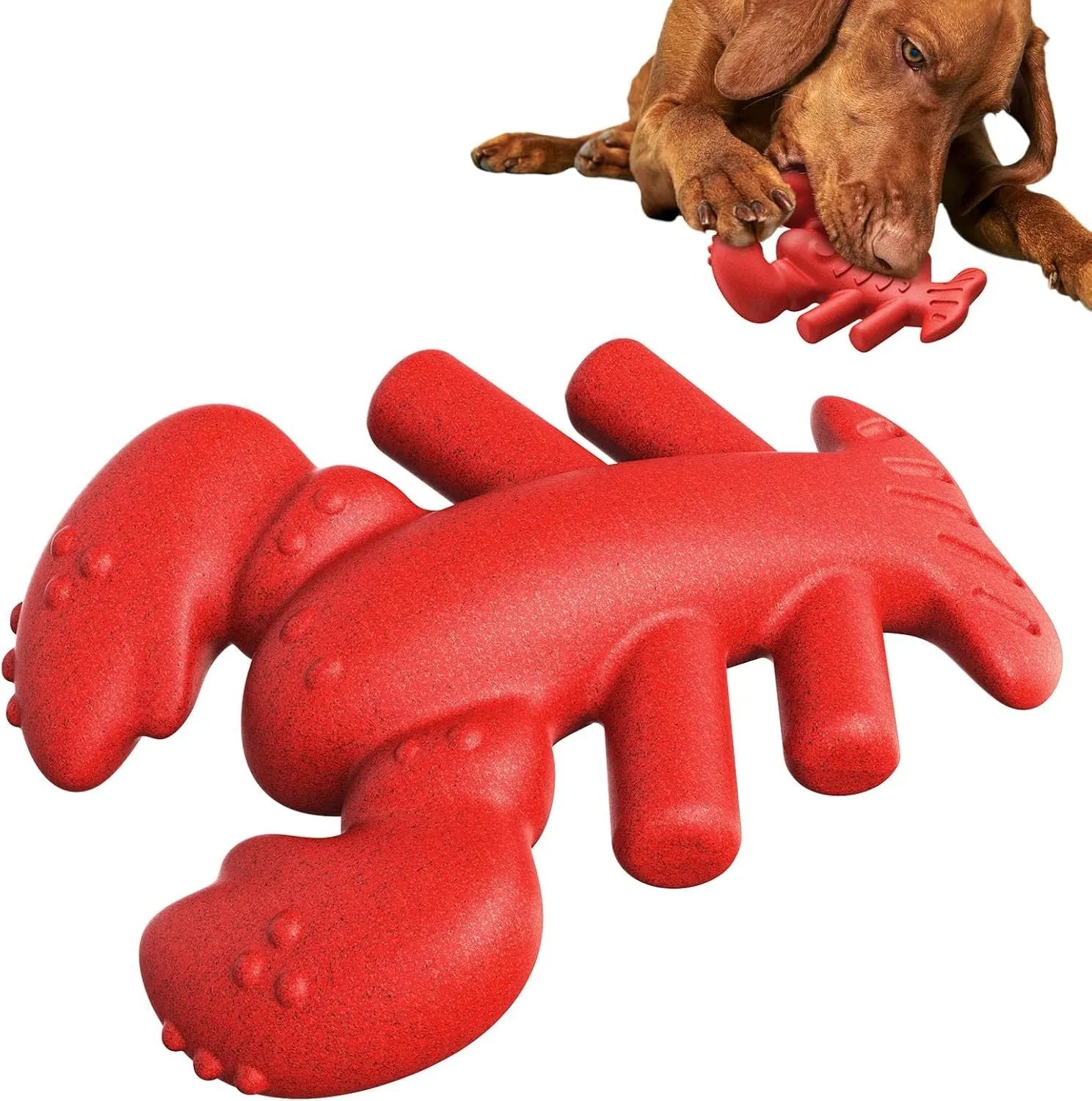 Red dog chew toy for aggressive chewers, 170mm long, 320g weight, durable hard material