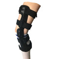 Black anterior ligament knee pad with adjustable straps, showing brushed cloth interior and sandwich fabric construction