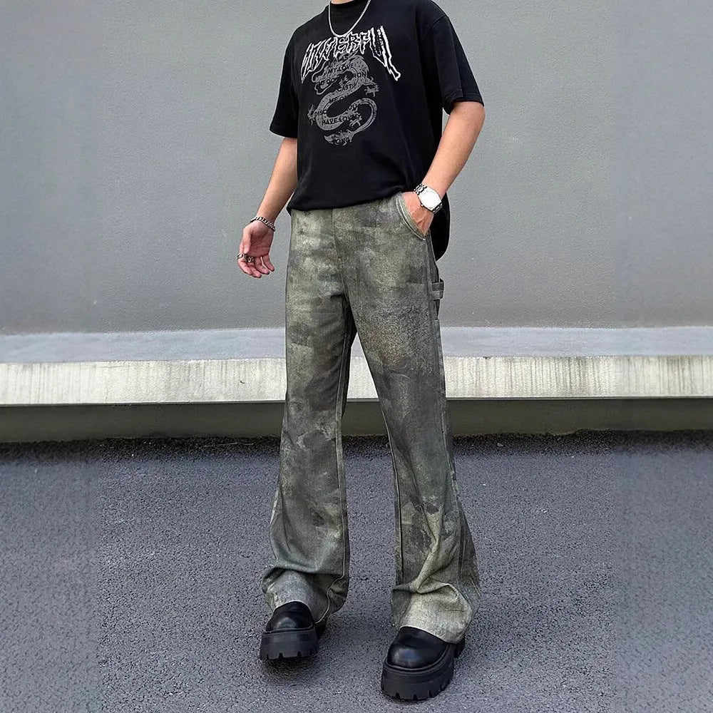 Men's retro camouflage jeans with straight-leg cut and cotton denim fabric in sizes S to 3XL