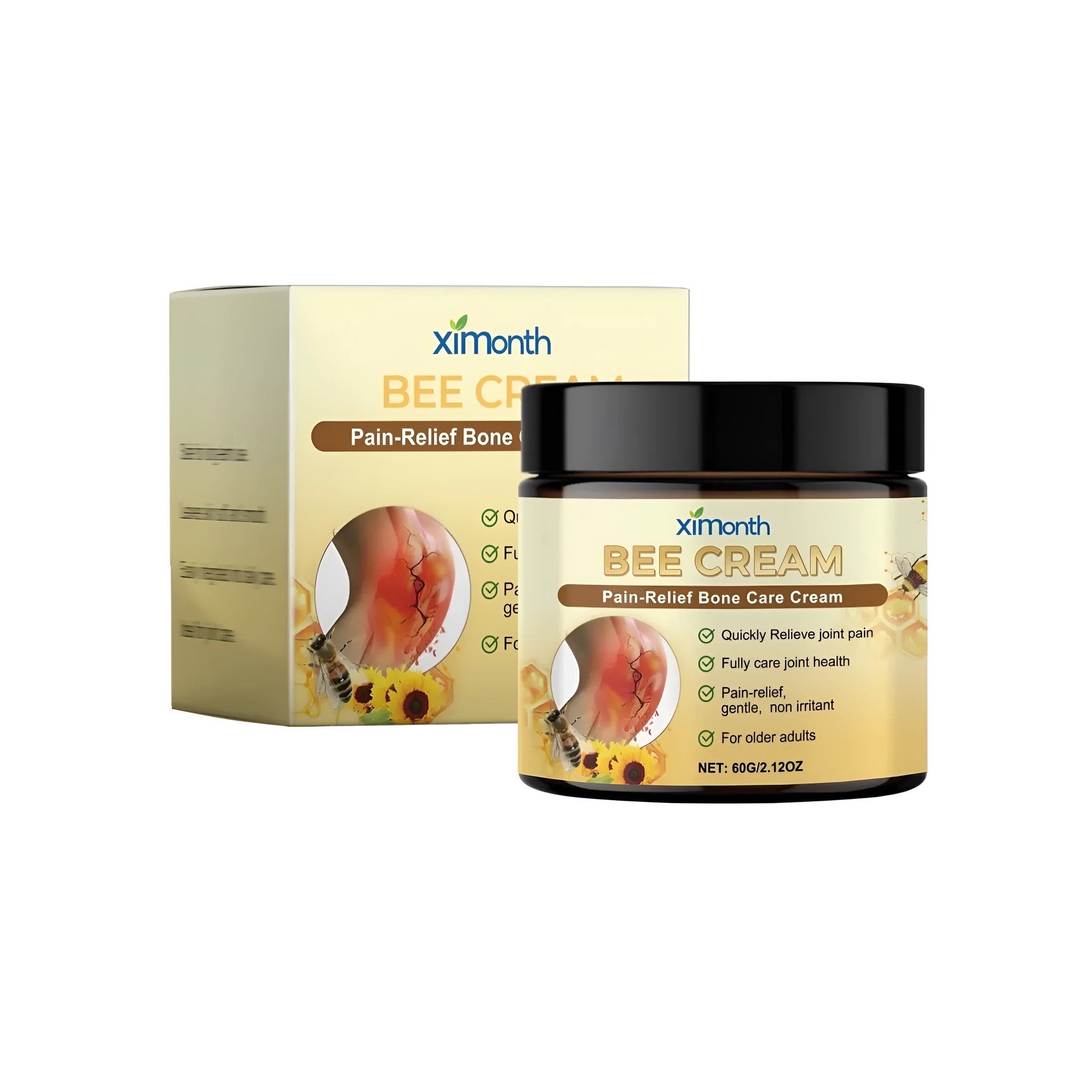 60g tube of pain relief cream with bee venom, arnica and glucosamine for joints and muscles