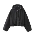 Women's black suede hooded jacket casual outerwear shown front view