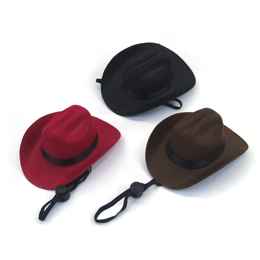 Adjustable pet cowboy hat in four colours for dog photography and cosplay