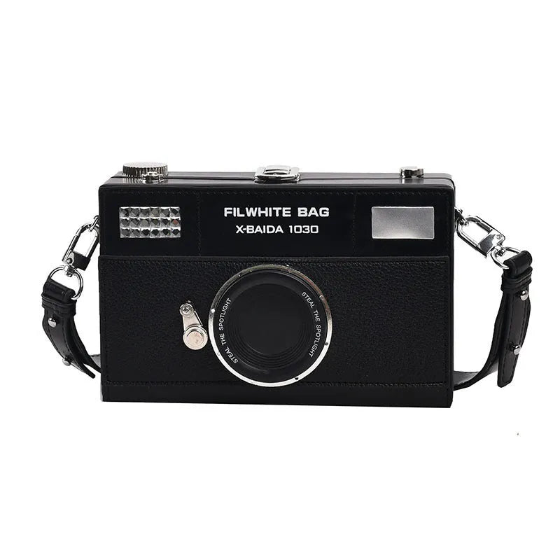 Soft PU leather mini crossbody camera bag in a horizontal square shape.