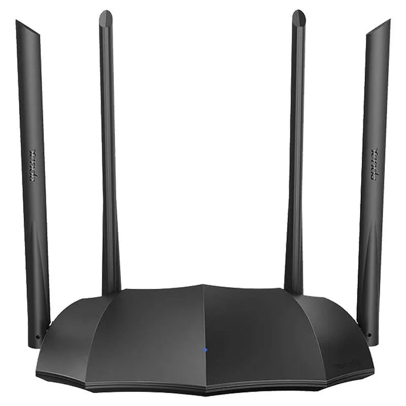 AC8 dual-band wireless gigabit router with multiple LAN ports on a desk.
