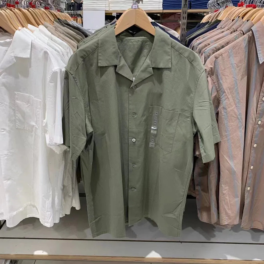 Men's modal cotton open collar shirt in Japanese Korean casual style