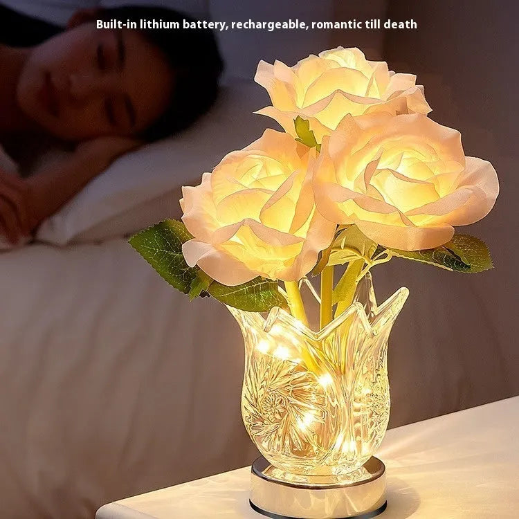 Crystal flowers bedside lamp with touch controls and USB charging port