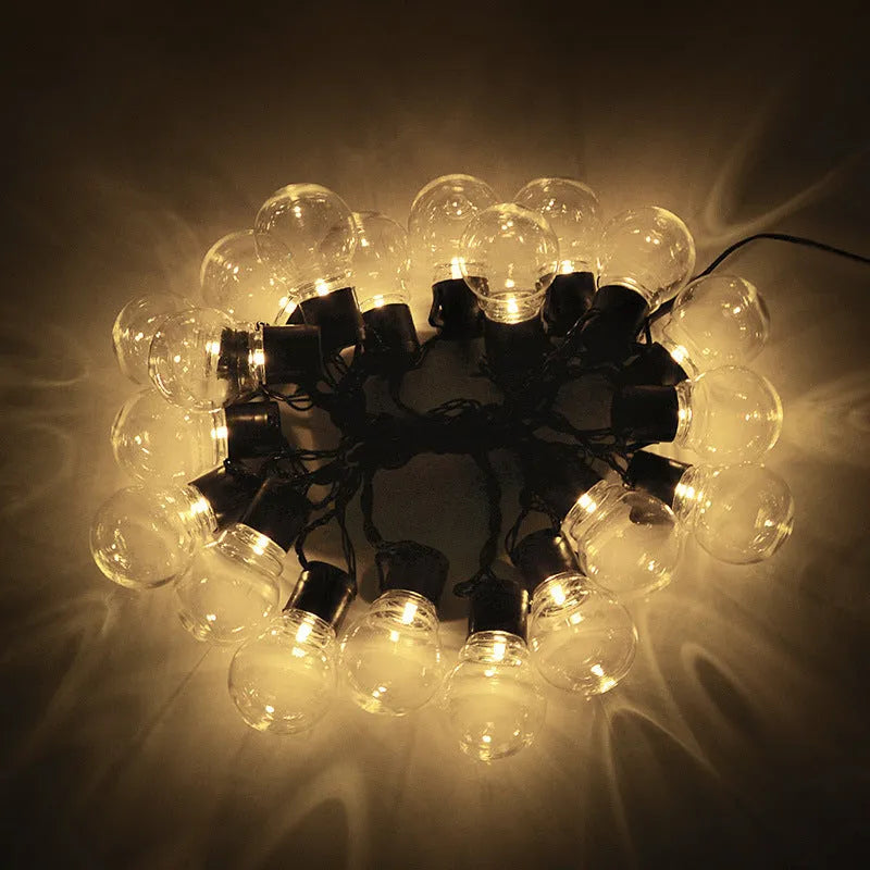 10-metre black solar decorative light string with 40 warm white LED bulbs for outdoor festivals and gardens