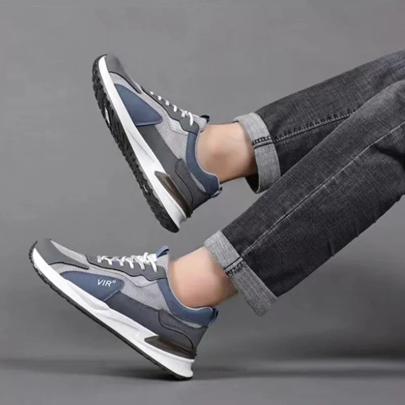 Men's colour block mesh sneakers with lace-up design and injection moulded sole