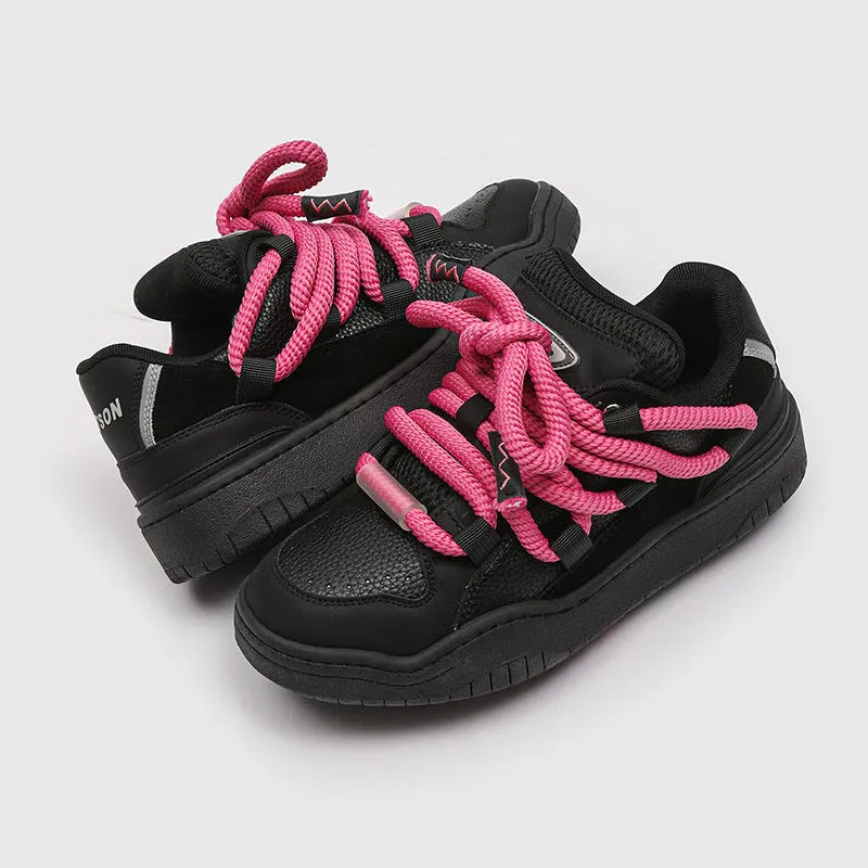 Thick bottom casual shoes in denim blue with round toe and front lace-up, showing mesh lining and rubber sole