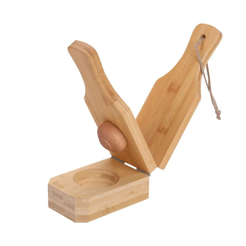 Wooden banana grinder with modern design on a kitchen counter