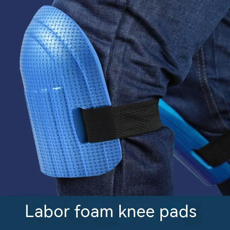 A pair of thick EVA foam kneepads in a chosen colour, shown on a hard tile floor.