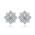 S925 sterling silver flower and star stud earrings with inlaid zircon and 4x4mm main stones in white gold colour