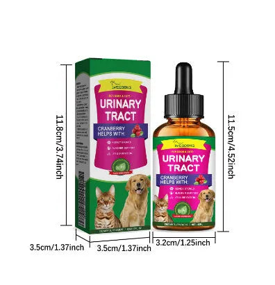 60ml pet pain relief drops bottle with natural herbal ingredients including cranberry and echinacea extracts