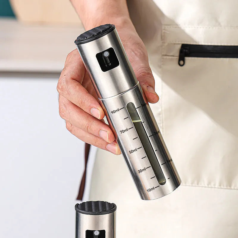 Stainless steel oil spray bottle with 100ml glass container for kitchen use