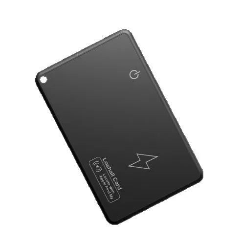 Black wireless rechargeable GPS tracker card compatible with Android and Apple Findmy AirTag