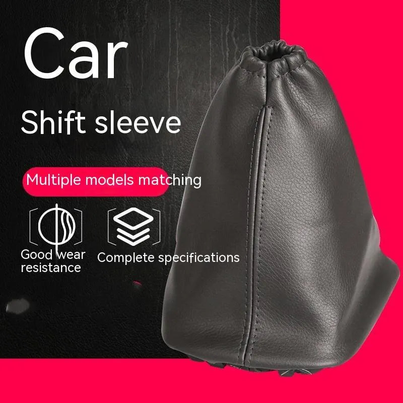 Black leather shift lever cover for Toyota Corolla measuring 15.2cm long by 12.9cm wide