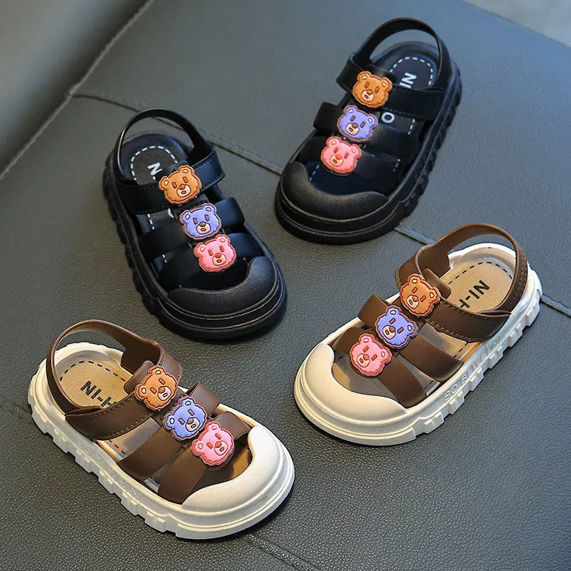 Boys' non-slip sandals with cartoon pattern, PVC sole, Velcro fastening, pink brown or black, sizes 21-30