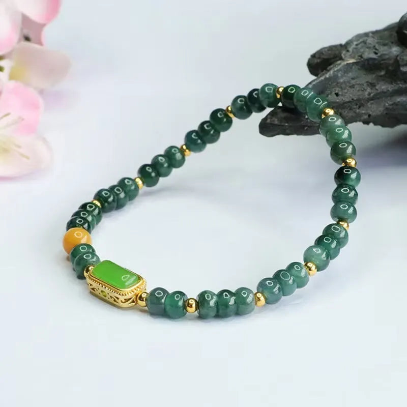 Natural stone blue water jade abacus bead bracelet with electroplated jasper and topaz stones