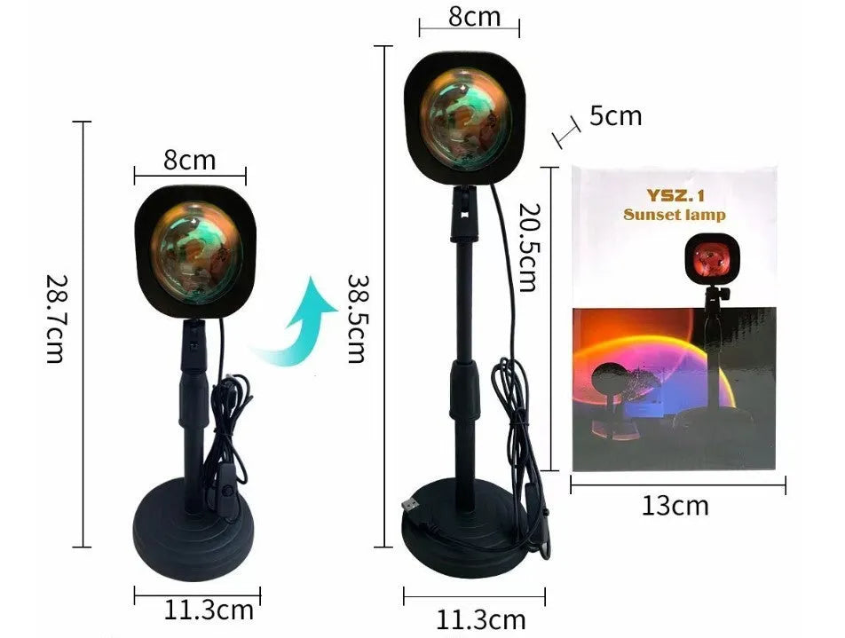 USB rechargeable rainbow projection lamp showing sunset red colour projection on wall